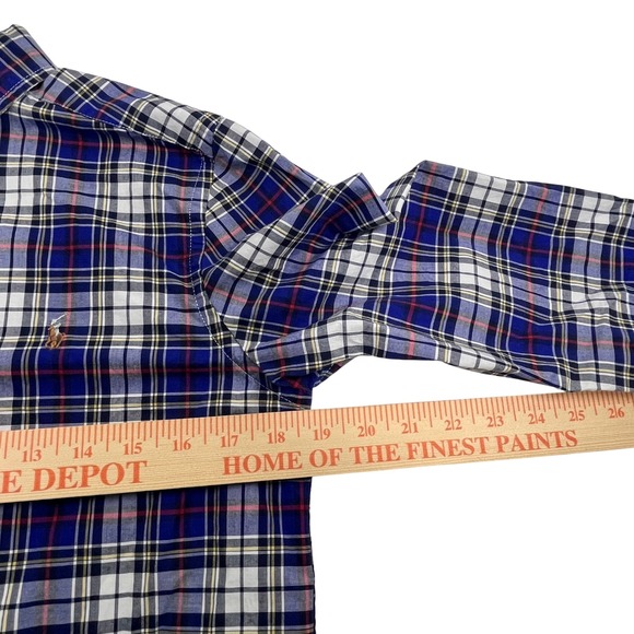 Ralph Lauren Boys Natural Stretch Button Down Blue Plaid 14/16 Large Flesh Pony - Picture 6 of 8